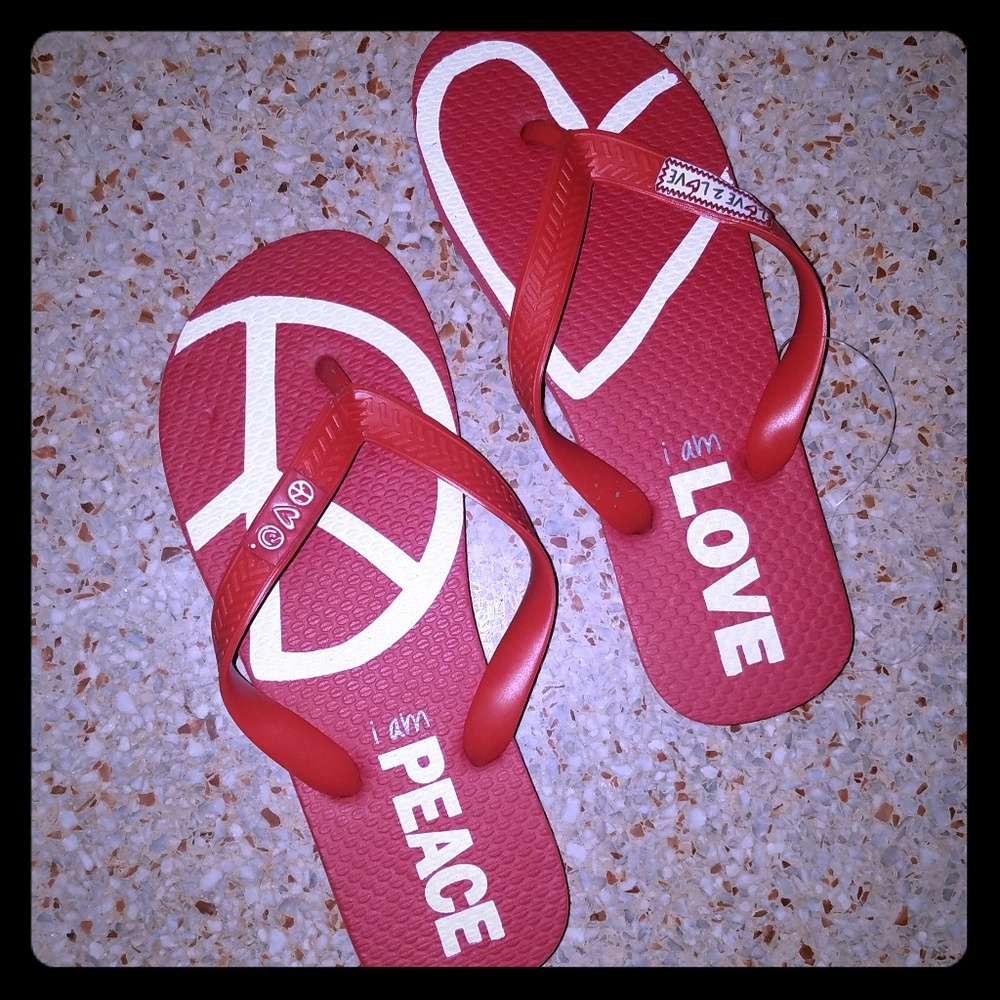 3/$15 Red Peace Love World Flip Flops
